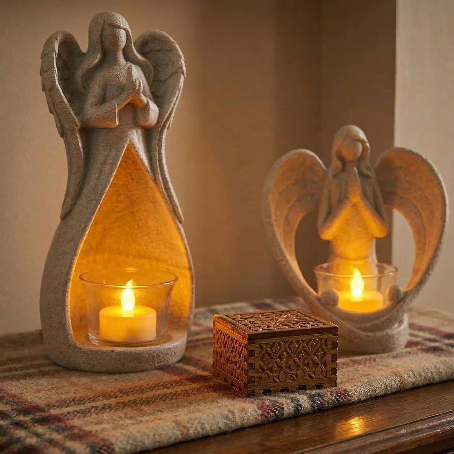 OakiWay Memorial Candle Holder - Angel Figurine with Flickering LED Tealight | Sympathy Gift for Loss