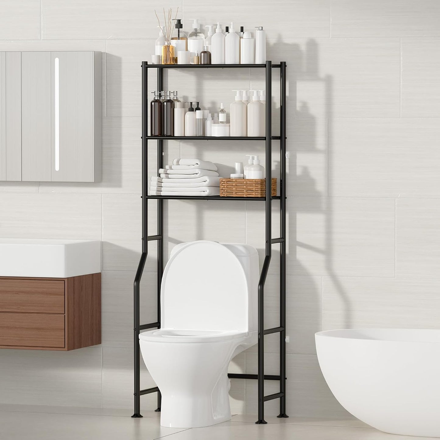 Regine Switzerland 3-Tier Over The Toilet Storage - Freestanding Metal Bathroom Shelves in Black
