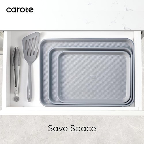 CAROTE 3-Piece Baking Pan Set | Versatile Bakeware Set with 13", 15", & 17" Cookie Sheets in Royal Violet, Blue & Grey