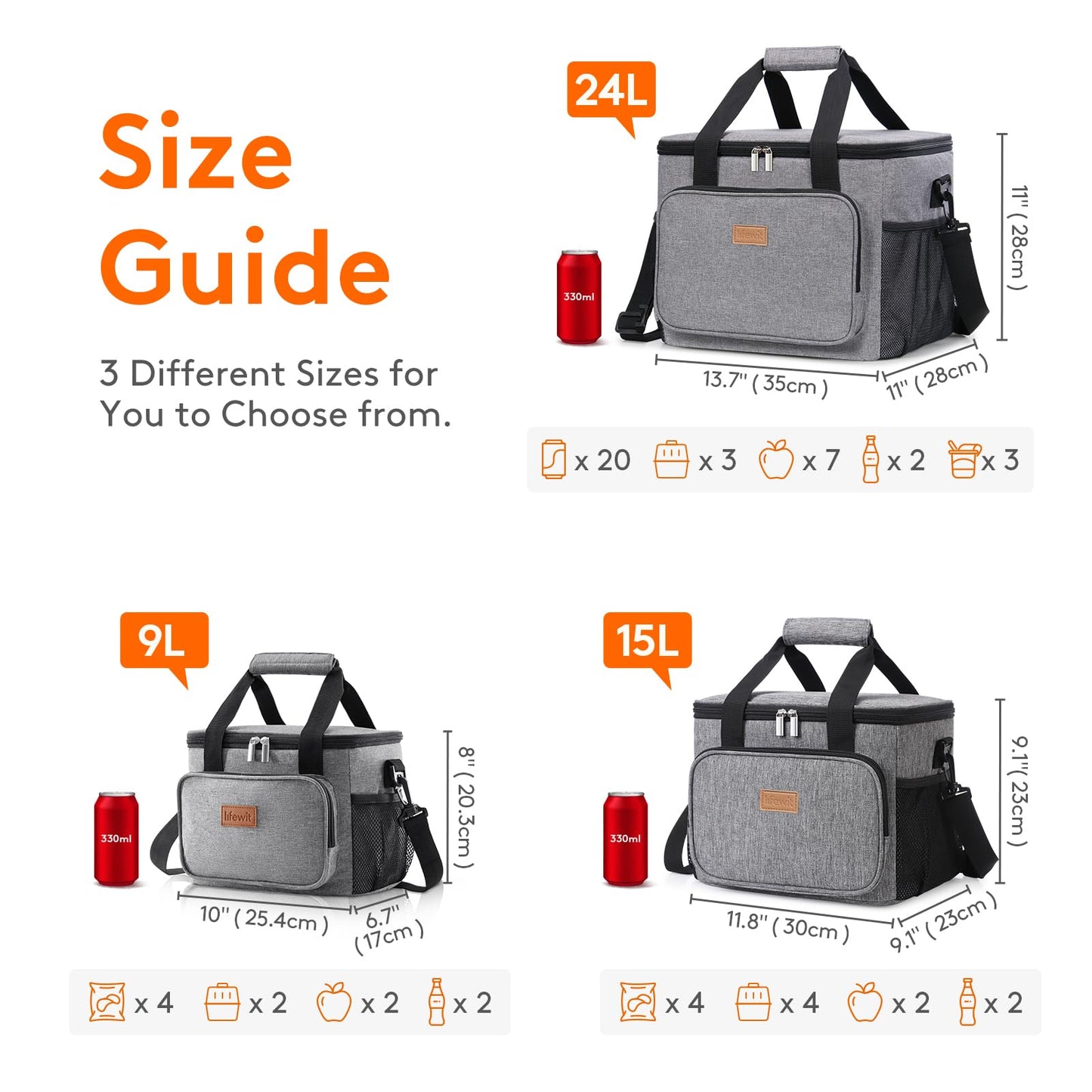 Lifewit Medium Lunch Bag, Insulated Lunch Box, Soft Cooler Cooling Tote for Adult Men Women, Gray 12-Can (9L)