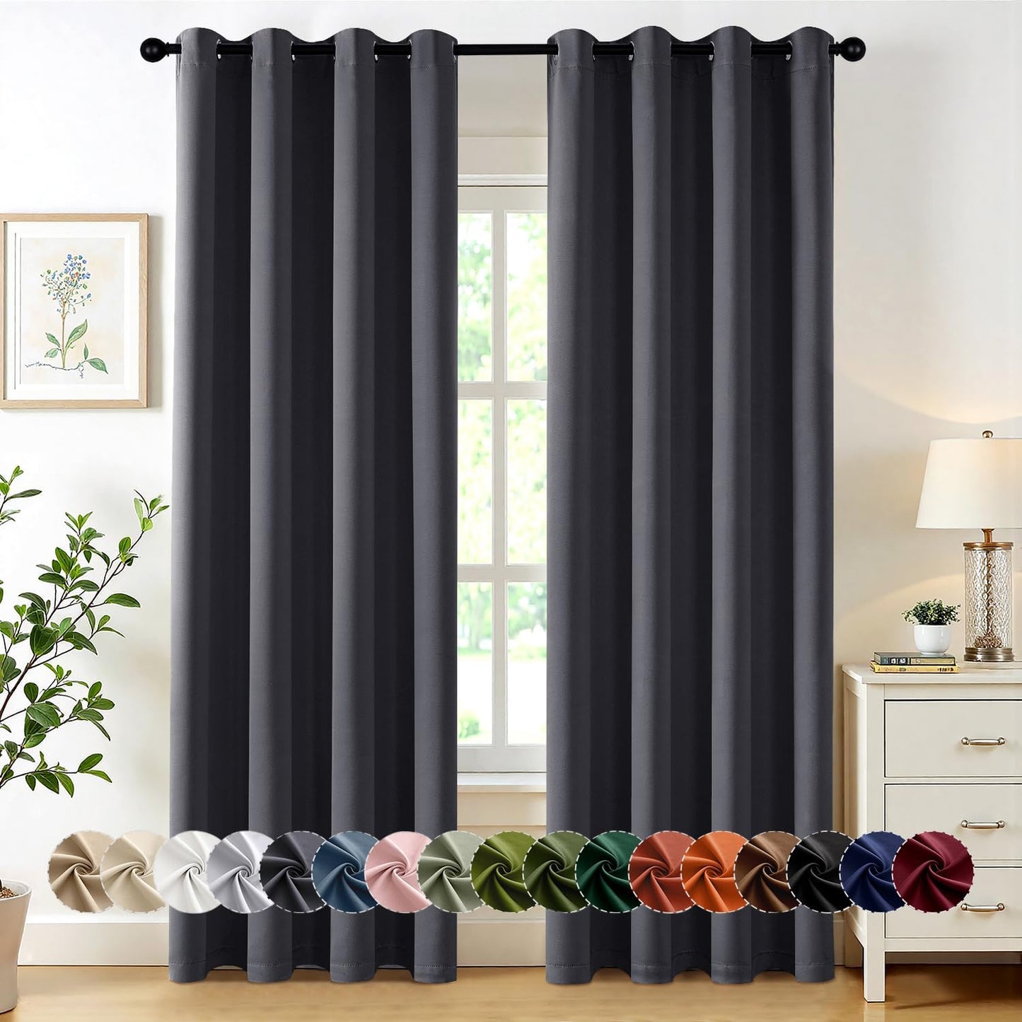 MIULEE Dark Grey Blackout Curtains - Thermal Insulated Room Darkening Drapes | 84 Inches Long, 2 Panels