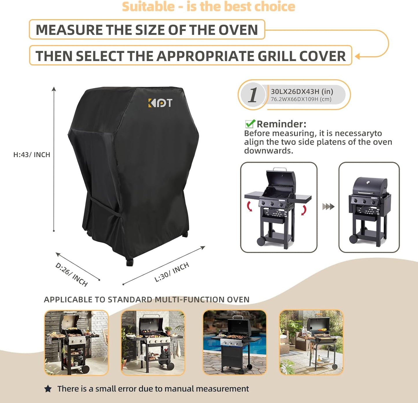 KPT 30 Inch Grill Cover - Heavy Duty Waterproof 420D BBQ Cover with Air Vent & Buckle | UV & Fade Resistant for Weber, Nexgrill, Char Broil