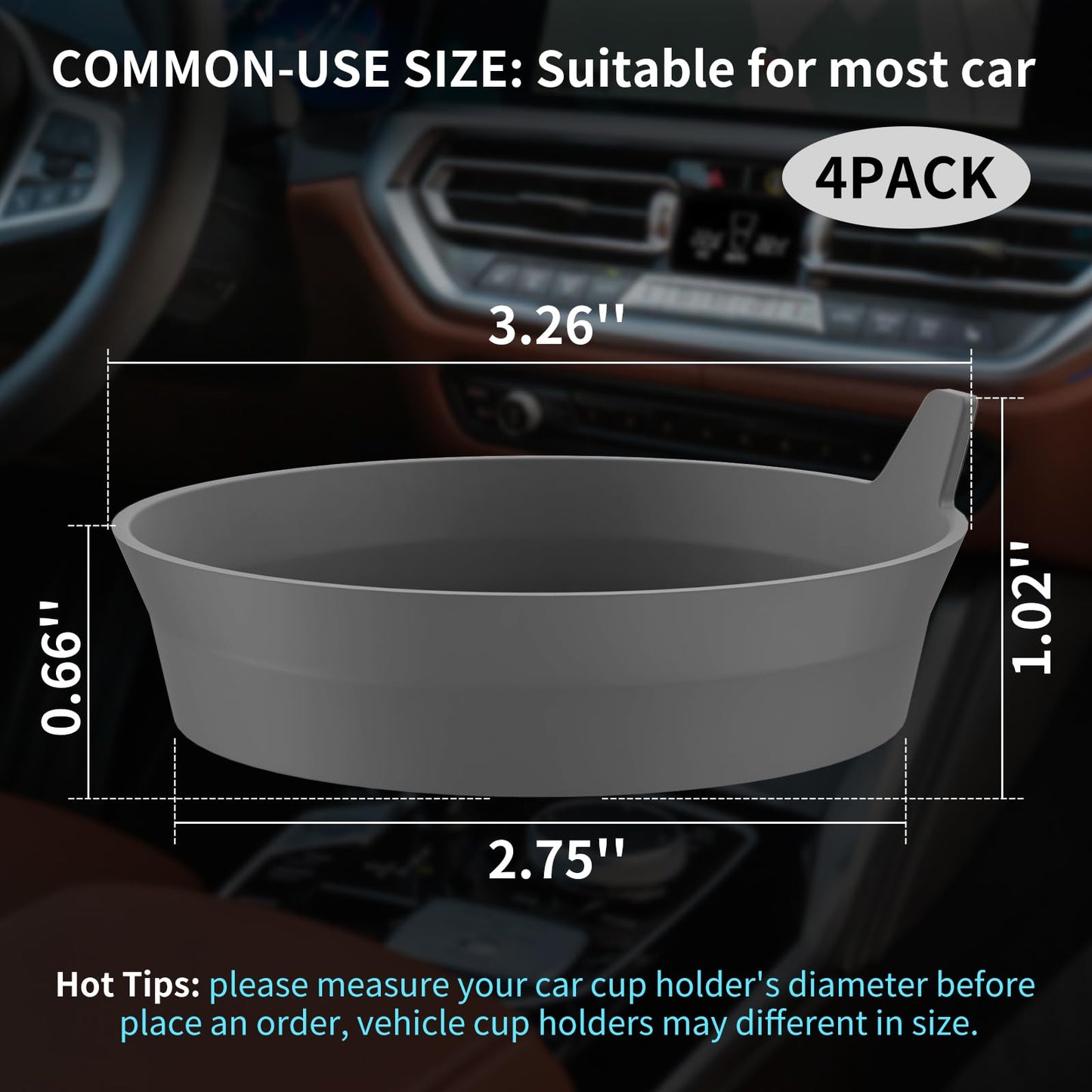 ME.FAN Car Cup Coasters [4 Pack] Silicone Cars Coasters - Universal Non-Slip Recessed Interior Accessories - Cup Holder Inserts Deep Grey