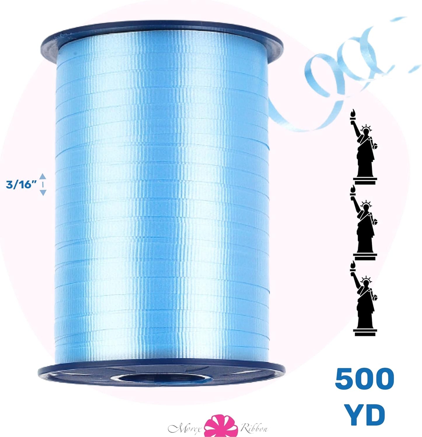 Light Blue Crimped Curling Ribbon 3/16" x 1500 YD - Perfect for Gift Wrapping, Birthday & Christmas Decorations