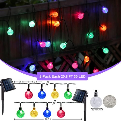 JMEXSUSS Solar String Lights - 60 LED Crystal Globe Design | 41.6FT Waterproof Outdoor Lights for Patio, Garden, and Parties (Multicolor)