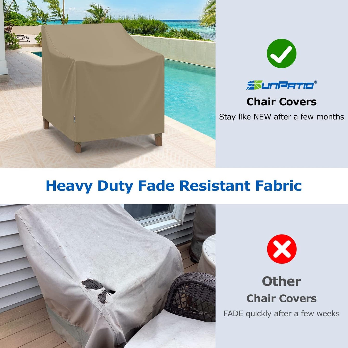 SunPatio Outdoor Chair Covers - Waterproof Heavy Duty Protection | 2 Pack, Fade & Rip Resistant, Taupe 33.5"W x 37"D x 36"H
