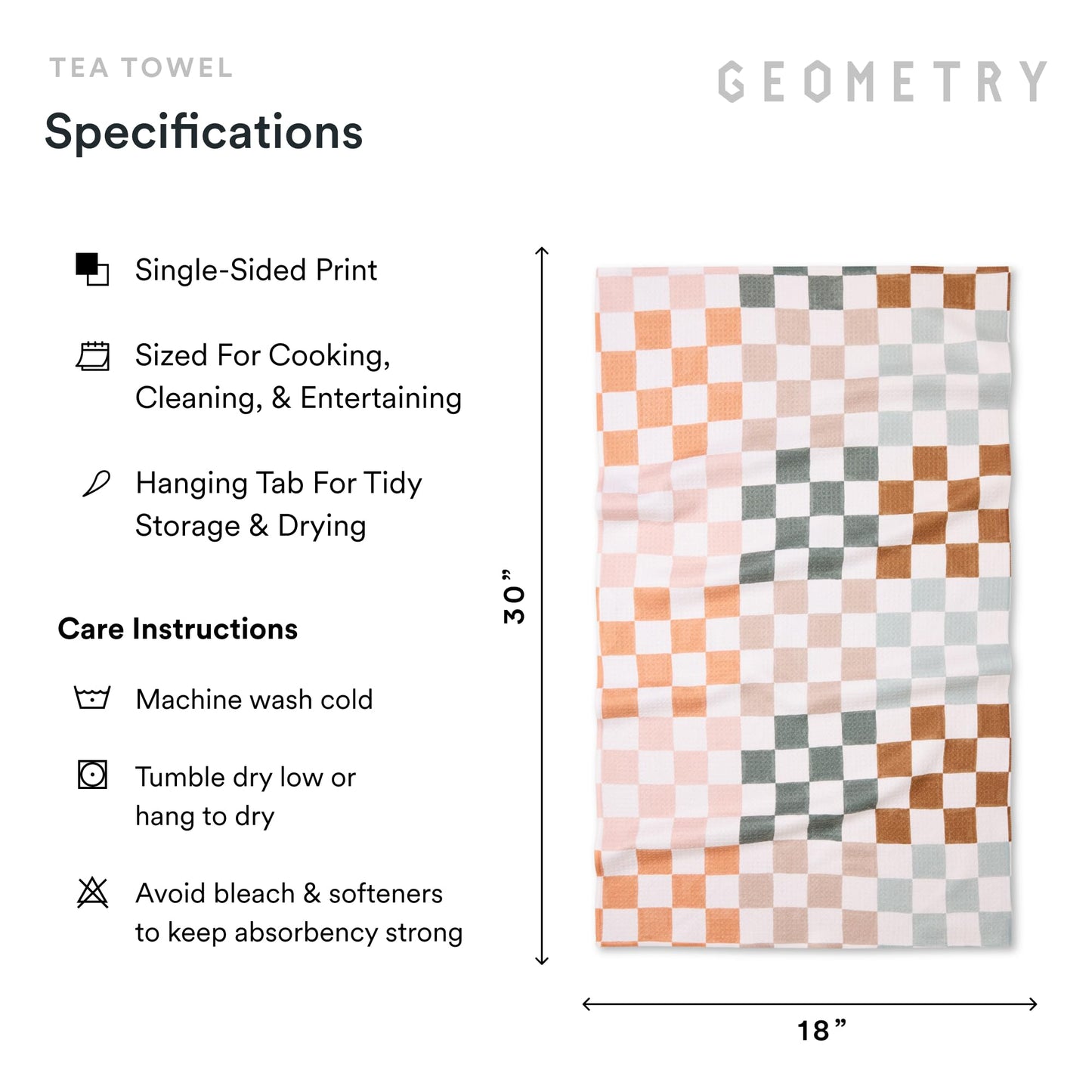 GEOMETRY Kitchen Tea Towels - Quick Dry Microfiber Dish Towels for Kitchen Checkmate CA, 18" x 30" 2-Pack