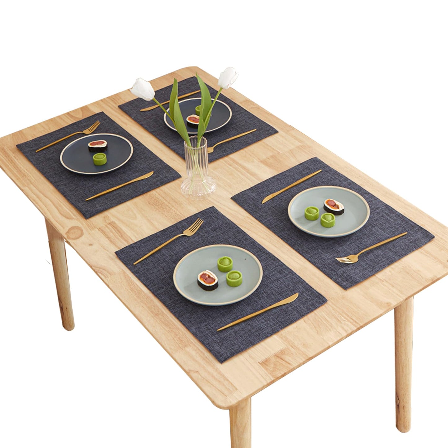 Linen Placemats Set of 4-12“ x 18”-Easy Clean Placemats and Table Mats,Heat-Resistant and Non Slip Dining Placemats,Suitable for Indoor and Outdoor,Durable Rectangular Linen Table Mats(4, Carbon Gray)