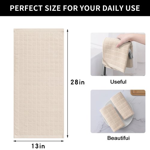 Homaxy 100% Cotton Terry Kitchen Towels(Beige, 13 x 28 inches), Checkered Designed, Soft and Super Absorbent Dish Towels, 8 Pack