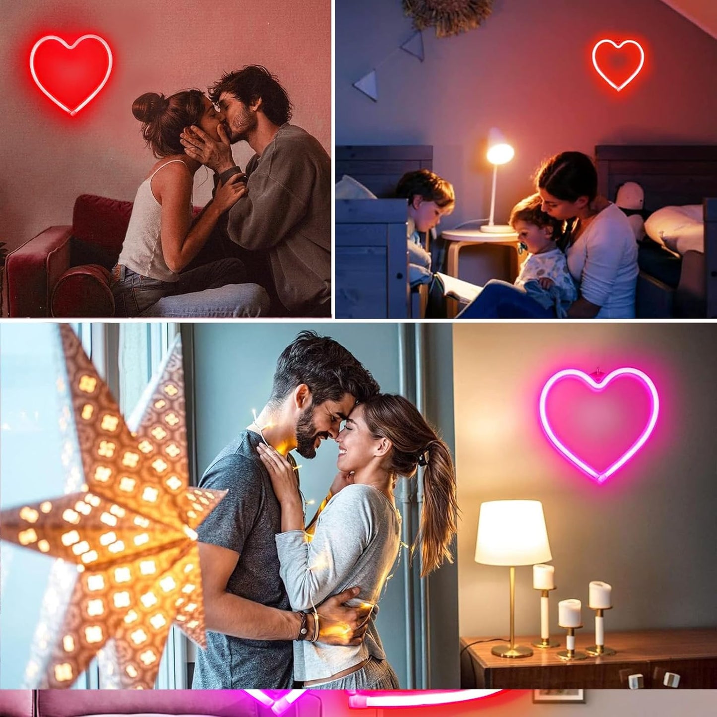 Skiennix Neon Heart Sign - 2-Pack Battery Operated or USB Powered | Perfect for Valentine's Day Decor (Pink & Red)