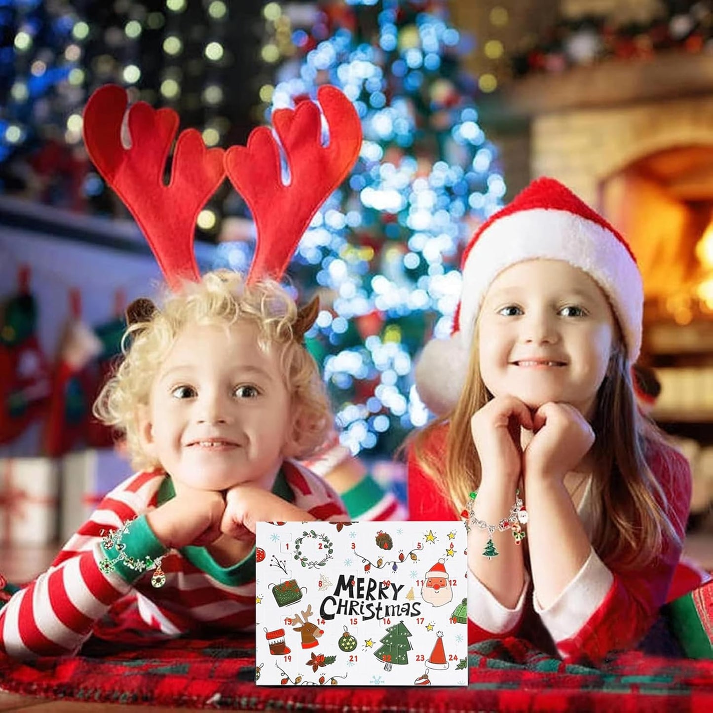 Skiennix Christmas Advent Calendar Bracelets 2024 - 24-Day Countdown with 22 Charms & 2 Bracelets for Girls & Teens