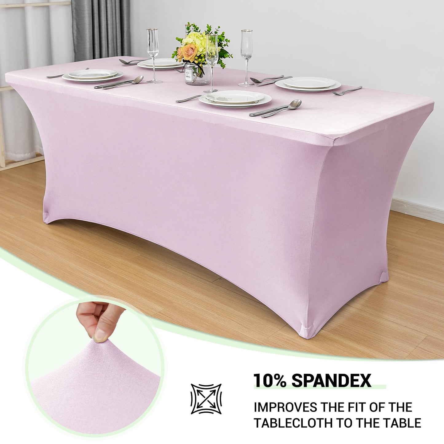 Obstal 8Ft Stretch Spandex Table Cover for Standard Folding Tables - 2 Pack Universal Rectangular Fitted Tablecloth for Party, Banquet, Events, Trade Show (Light Pink, 96L x 30W x 30H Inches)