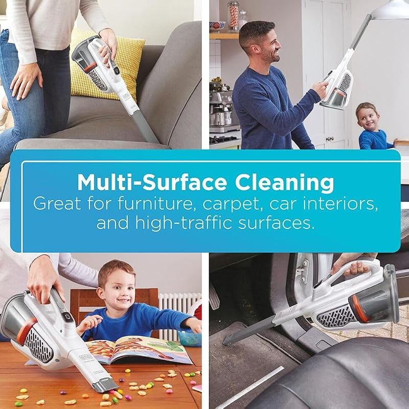 Cordless Handheld Vacuum Cleaner - 12V White, Powerful Suction, Long Crevice Tool