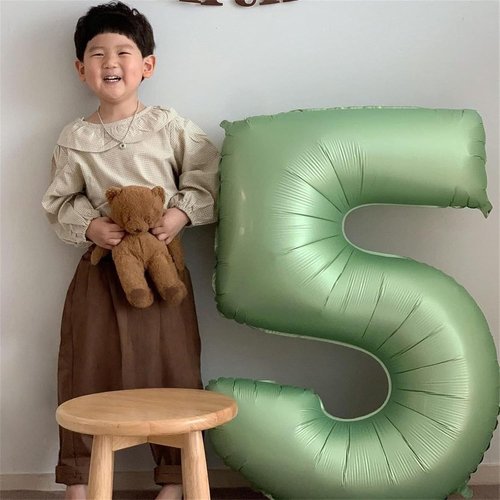 Helium Foil Number 5 Balloon - Sage Green Giant 40" Birthday Decoration for Boys & Girls