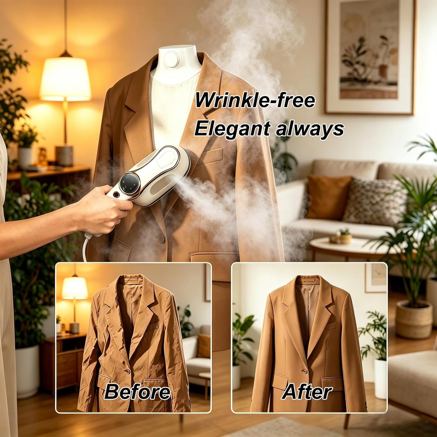 Skiennix Travel Steam Iron - 1200W Mini Garment Steamer with Smart LCD Screen & 3 Steam Levels | Fast Heating, White