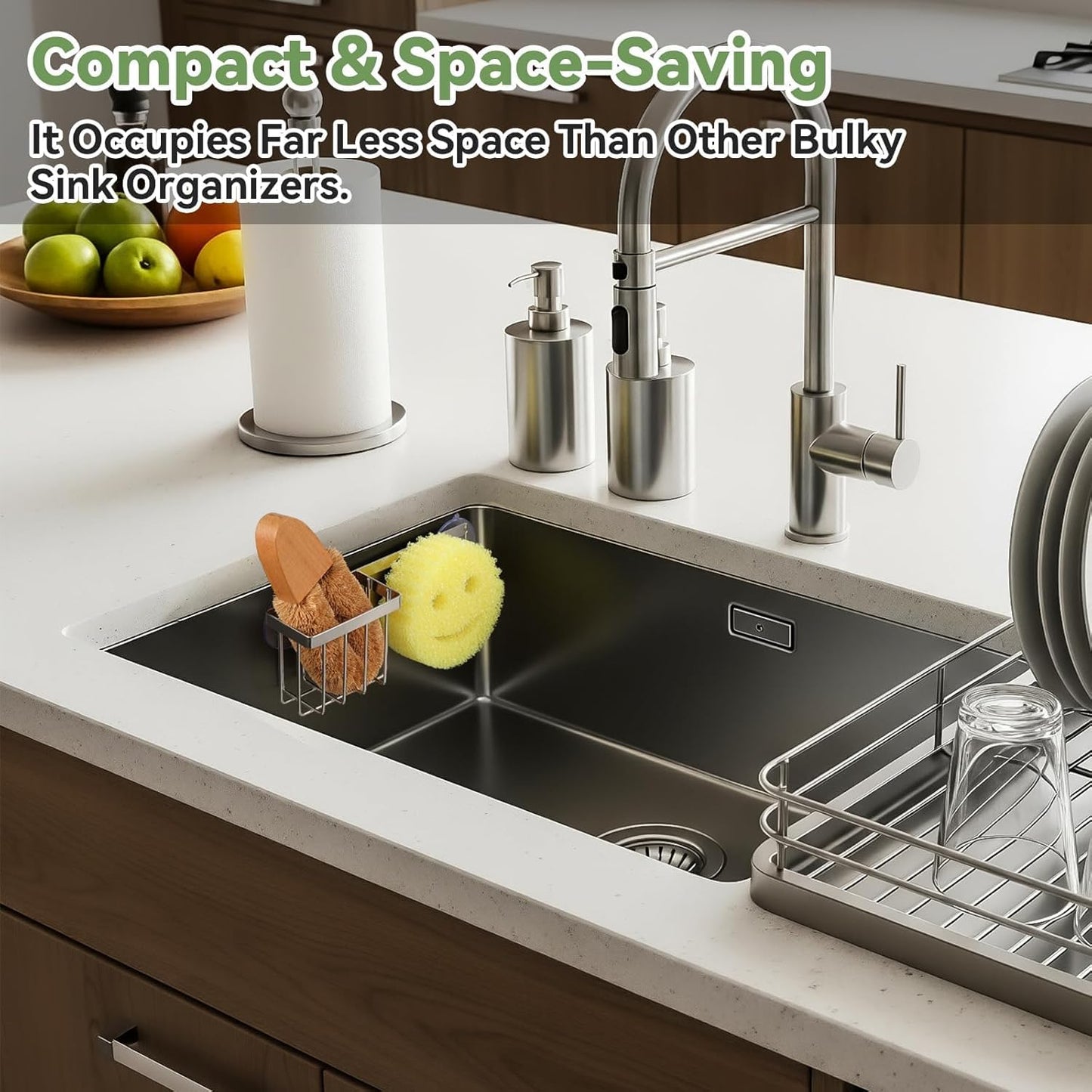 Scrub Daddy Sponge Holder - Rust-Proof Kitchen Sink Organizer with Suction Cups & Hooks | Space-Saving Design