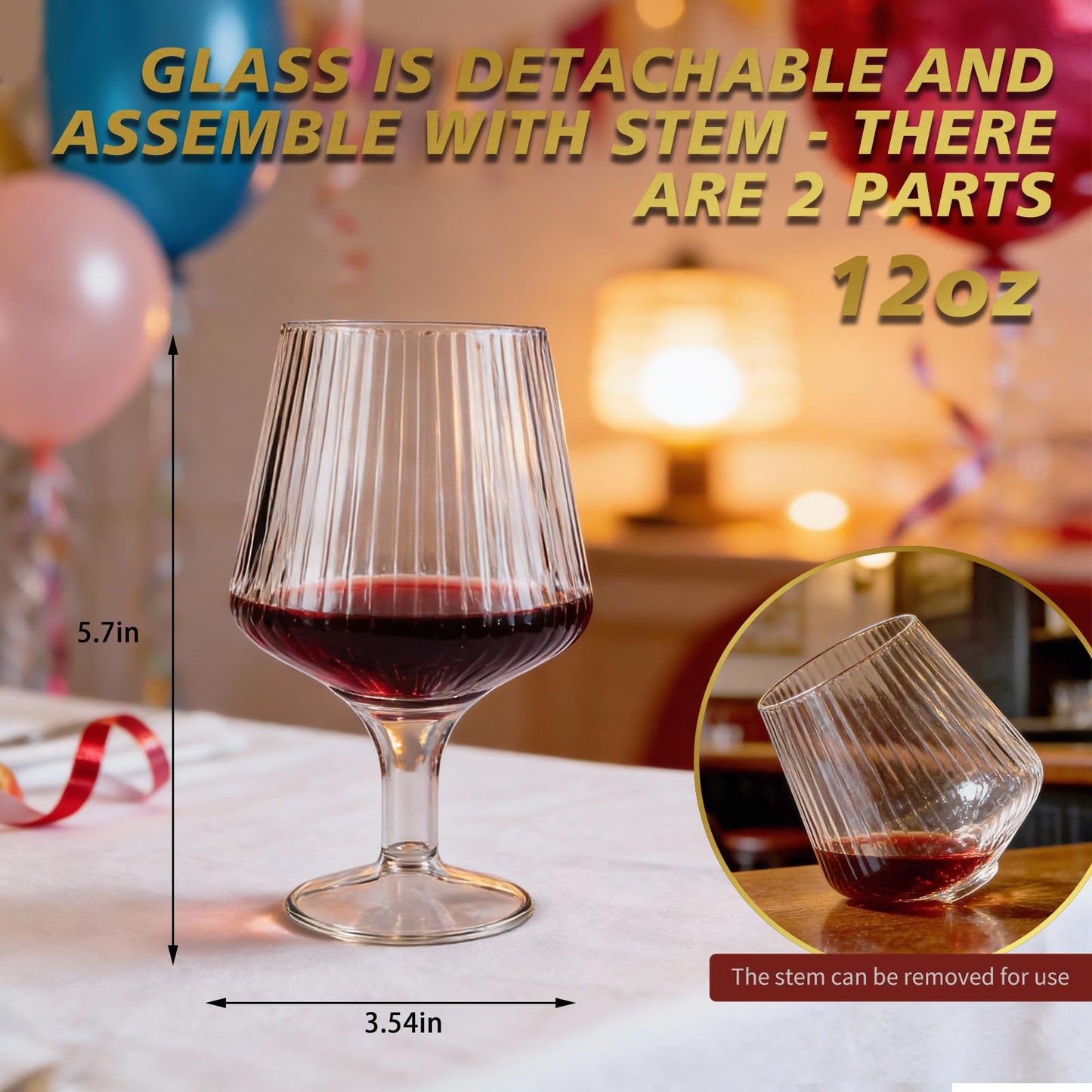 Saolik 30 Pack 12oz Plastic Wine Glasses, PET Material Unbreakable Reusable Stemmed Wine Goblets, Shatterproof Disposable Wine Glasses for Parties Weddings & Events（12oz 30pack）