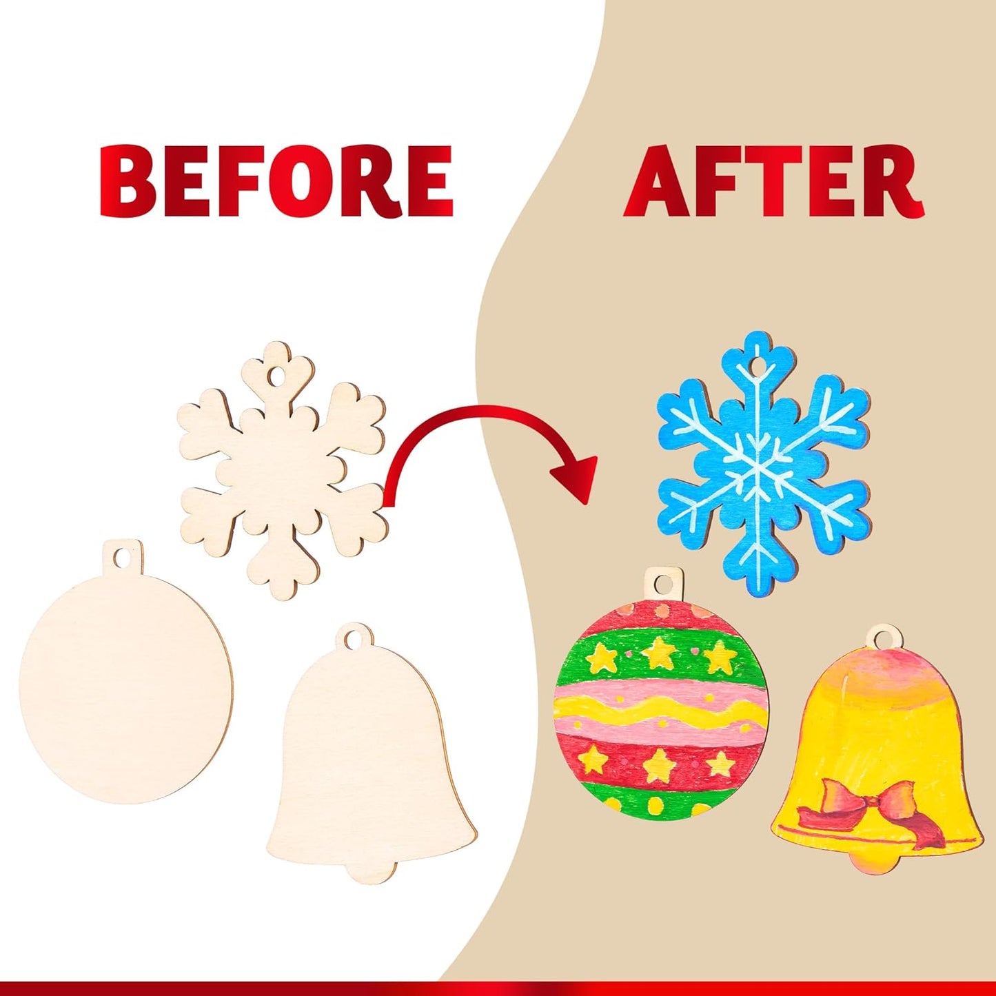 JOYIN Christmas Wooden Ornaments Craft Kit - 100 Unfinished DIY Ornaments with 8 Watercolor Pens for Kids (Ages 8+)