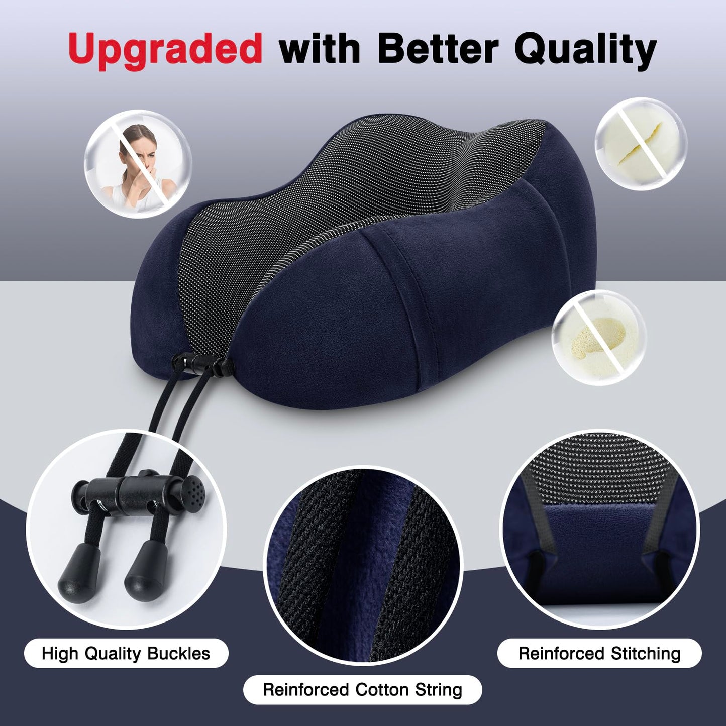 urnexttour Travel Pillow for Airplane-2 Pack Memory Foam Neck Pillows, Soft Support Travel Essentials for Travelling, Sleeping Rest, Car, Train and Home Use(Grey&Blue)