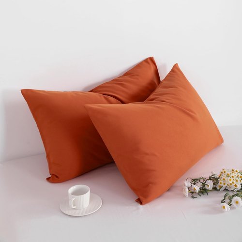 FLXXIE Pillow Cases - Soft Microfiber Standard Size Pillow Covers | Wrinkle & Stain Resistant, 2-Piece Set, 20x26, Burnt Orange