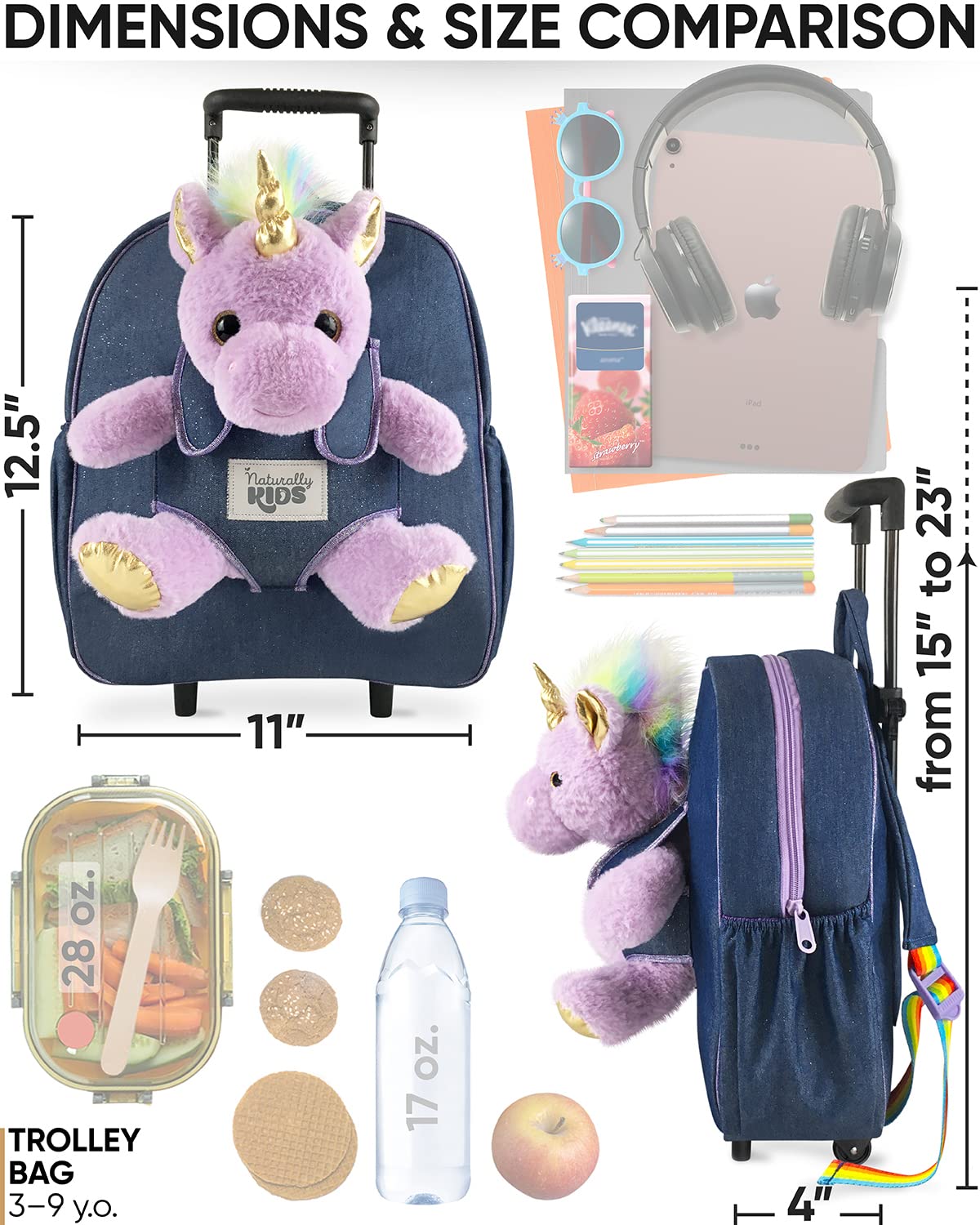 Toddler Luggage for Girls w Unicorn Toys, Kids Rolling Backpack for Girls, Toddler Suitcase, Gifts for 3 4 5 6 Year Old