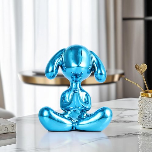 Blue Balloon Dog Statue in Meditation Pose - Small Balloon Dog Decor, Cute Preppy Room Ornament for Shelf, Desk, Vanity, Entryway or Office, Figurine Gift for Teen Girls, Clean Girl Room Aesthetic
