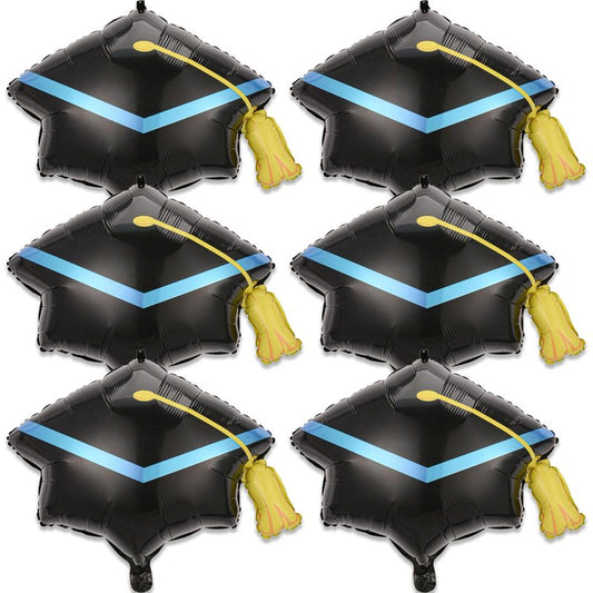 6Pcs Graduation Balloons - 22 Inch Black Graduation Cap Balloons - Grad Hat Balloon for Graduations Decorations Class of 2026 - Grad Party Decorations 2026