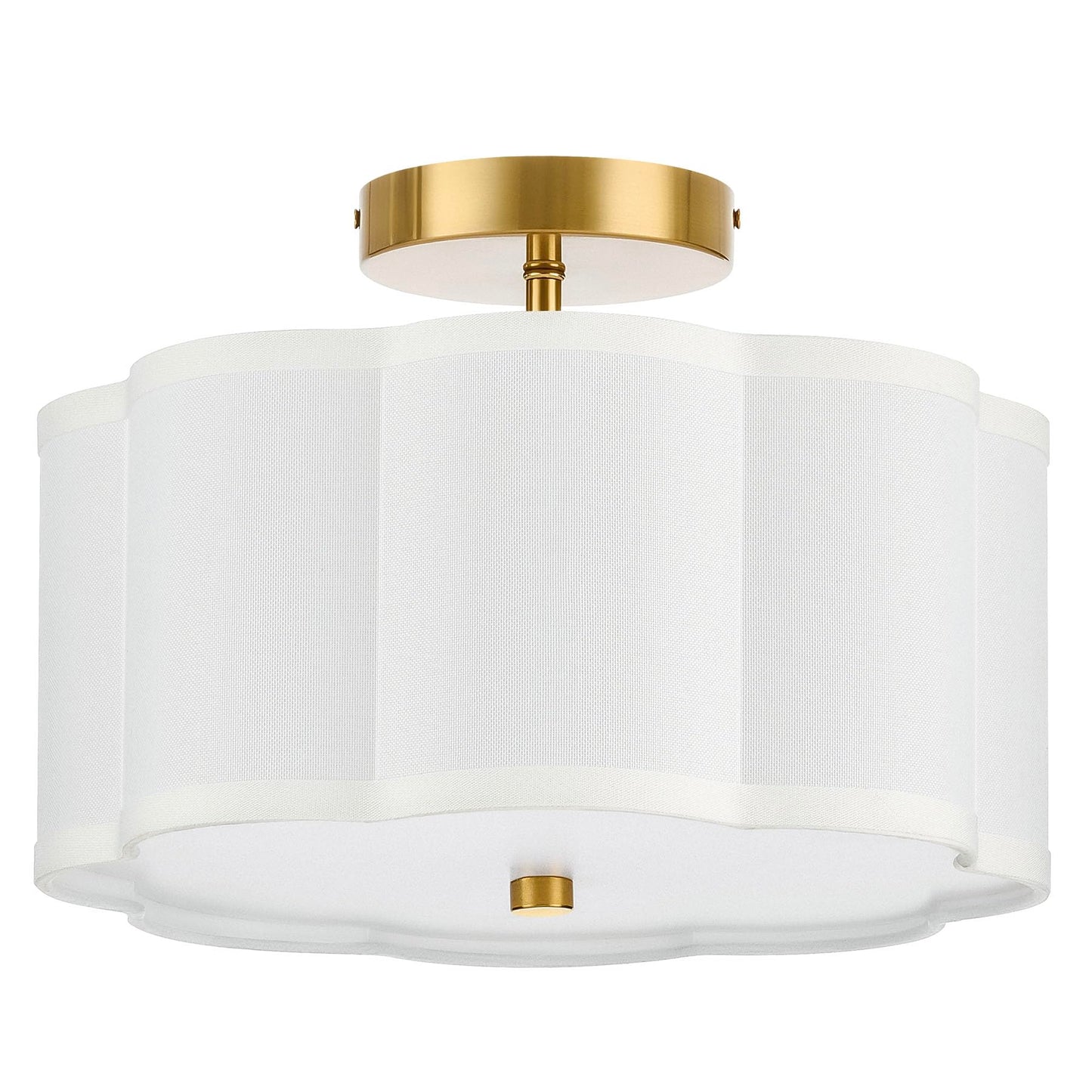 VONLUCE Semi Flush Mount Ceiling Light, 13'' Ceiling Light Fixture with Flower-Shaped Fabric Shade, 3-Light Modern Light Fixture for Bedroom Living Room Nursery Hallway, White Shade & Gold Finish