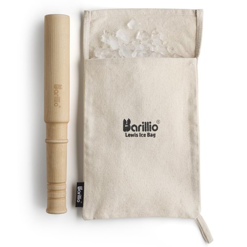 Barillio Drink Muddler Mallet and Lewis Bag Set - Big-Shot 13.75 Inch Wooden Muddler and Ice Hammer for Cocktails w/Canvas Ice Crushing Bag - Bar Tool Set