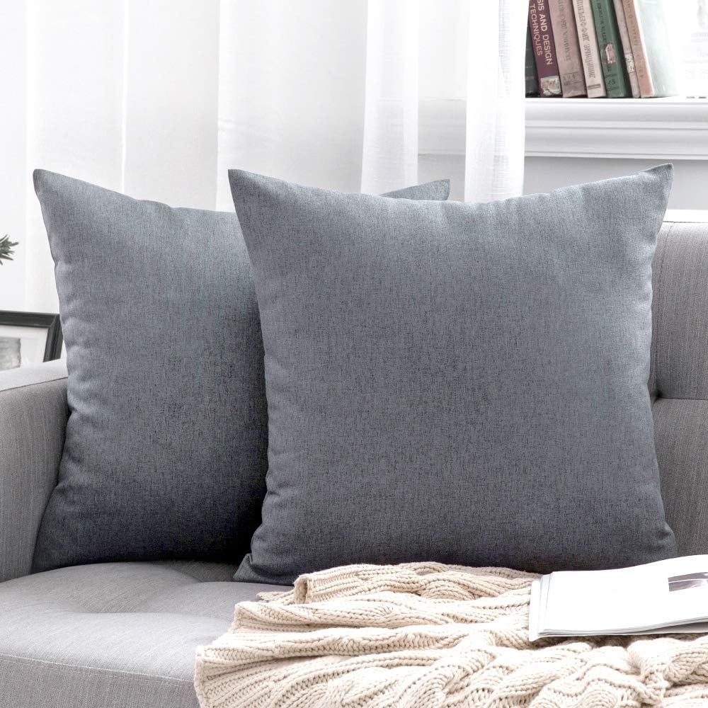 MIULEE Decorative Outdoor Throw Pillow Covers - Waterproof Faux Linen Cushion Cases | 22x22 Inch Dark Grey (Pack of 2)