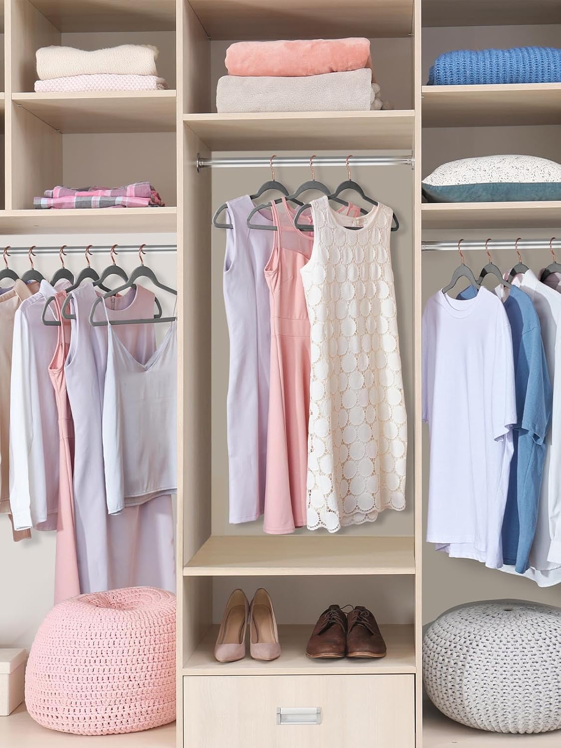 Smartor Velvet Hangers - 50 Pack Non-Slip Heavy Duty Clothes Hangers with 360° Rotating Rose Gold Hook | Slim Space-Saving Closet Organizer