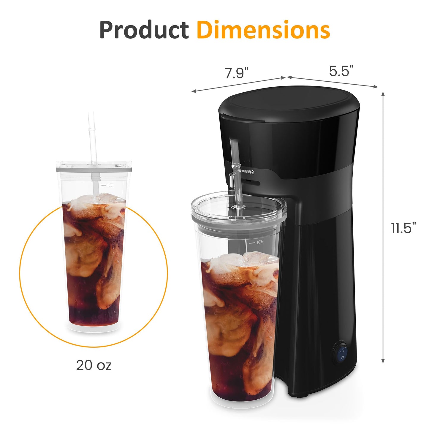 Iced Coffee Tea Maker with Reusable Filter Basket, 3 QT Pitcher, Iced Tea and Coffee Machine , Tea Makers for Iced Tea, Lattes, Lemonade and Flavored Water, Adjustable Brew Strength, Black and Silver
