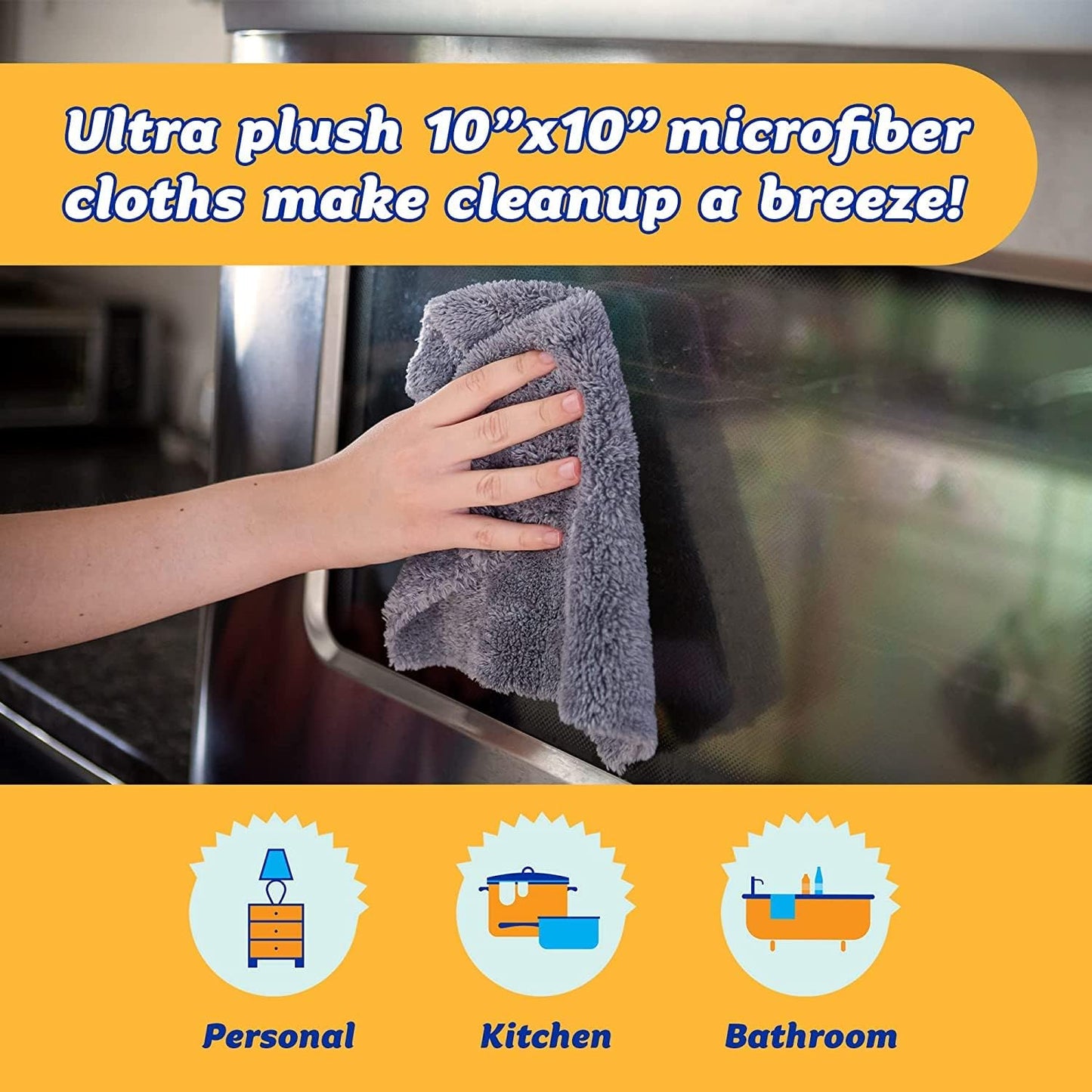 Scrub Daddy Microfiber Cloths - Ultra Plush All-Purpose Cleaning Towels - Grey & Yellow (2 Pack)