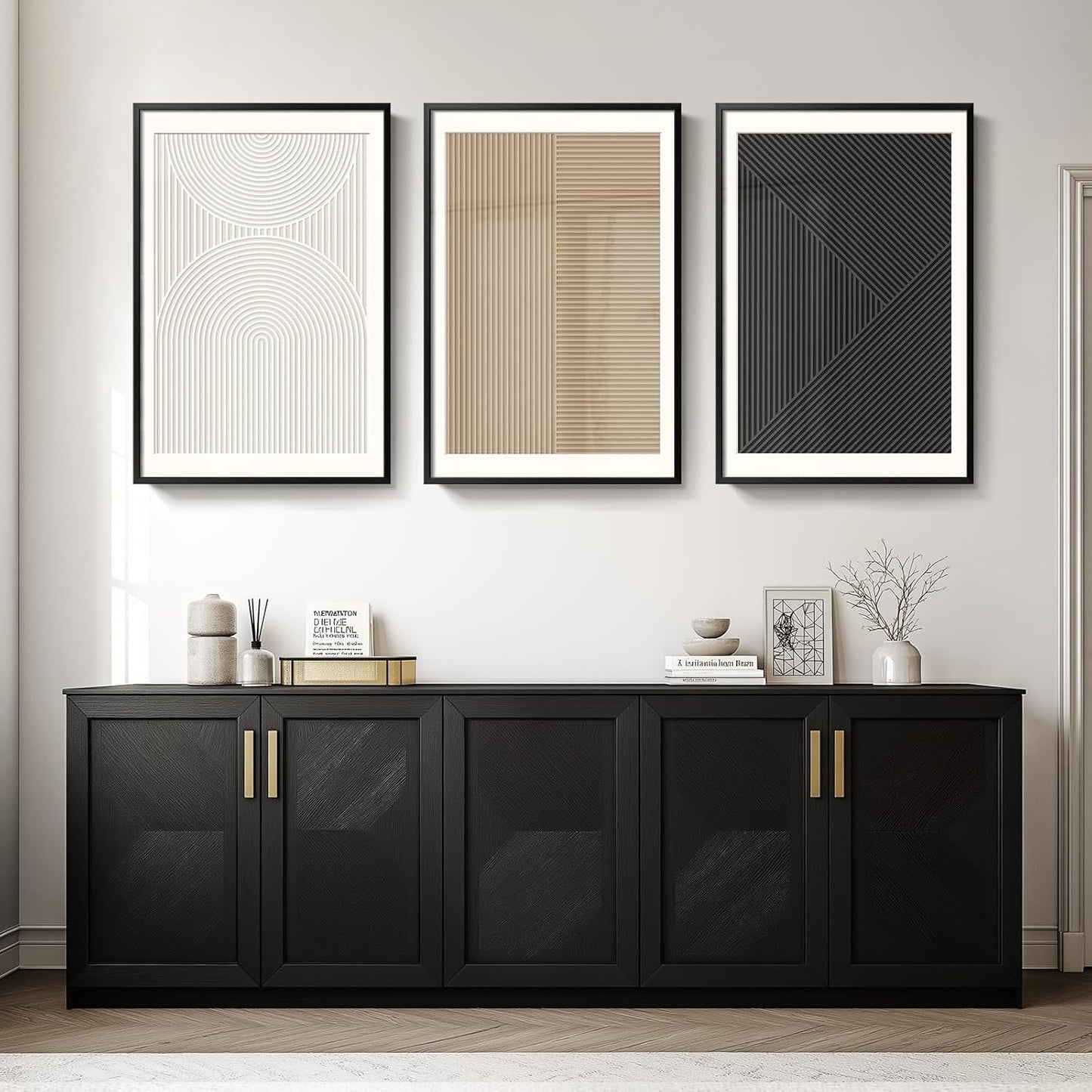 Skiennix Large Black and White Abstract Wall Art - Set of 3 Minimalist Canvas Prints | 24x36 Inch Decor