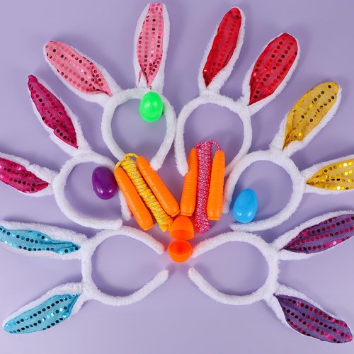 Atonofun 29 Pack Easter Games for Kids Outdoor, Potato Jumping Bags, Bunny Ears Headbands, Egg Spoon Relay Races, Legged Relay Race Bands for Easter Eggs Hunt Party Supplies
