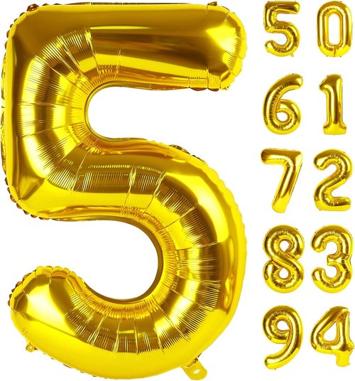 Gold 5 Balloon | 40-Inch Number 5 Balloon for 5th Birthday Party Decorations