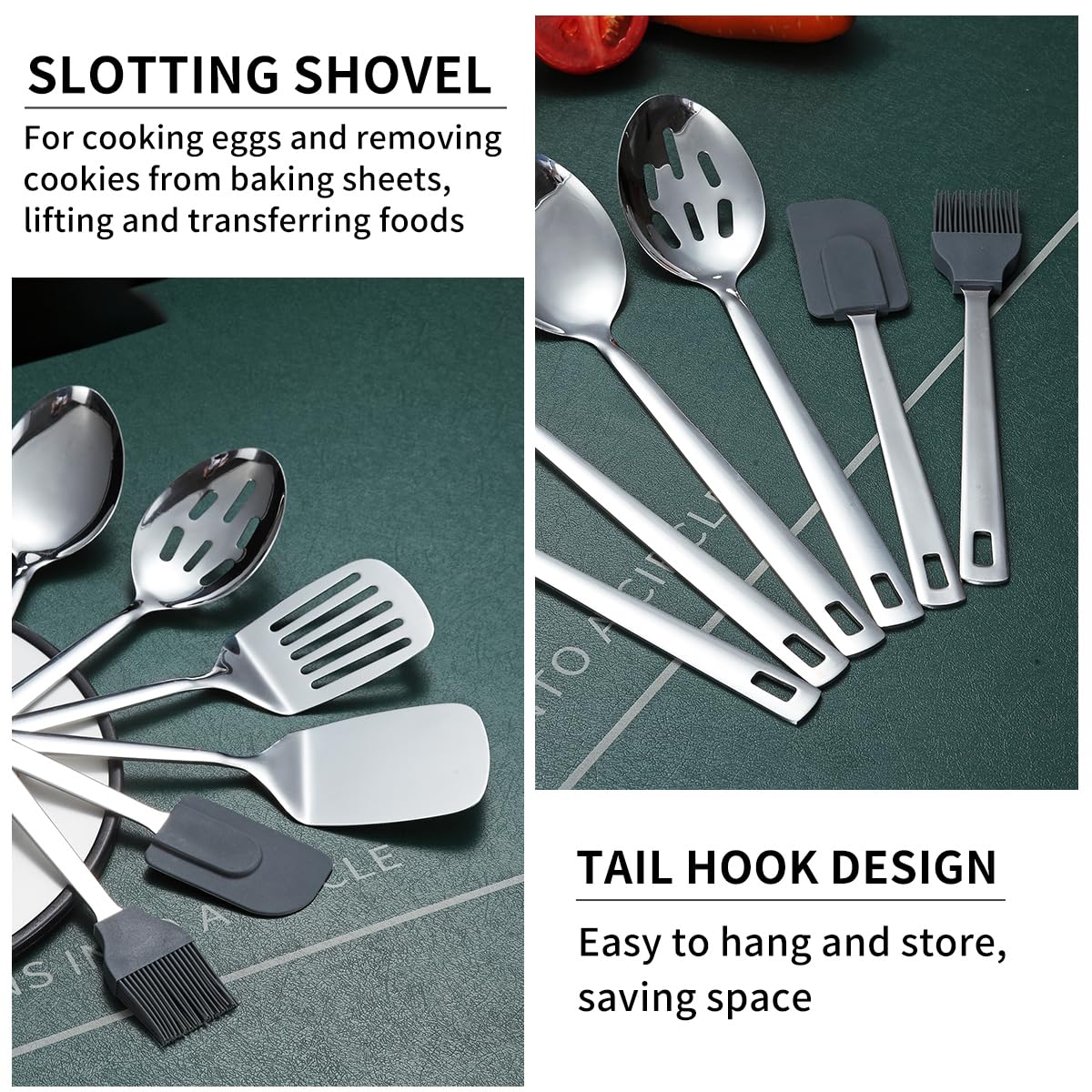 Stainless Steel Kitchen Utensils Set 40 Pieces, Cooking Utensil Set with Utensils Holder, Kitchen Gadgets Kitchen Essentials New Home, House, Appartment Must Have, Metal Spatula Set