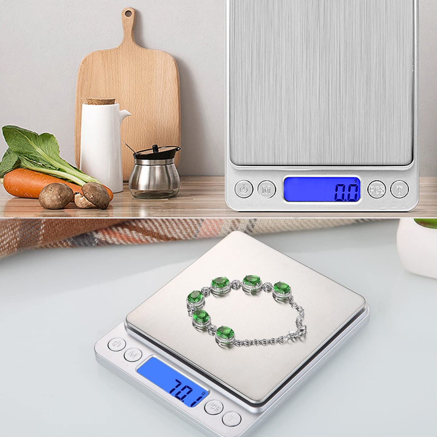 Small Digital Scale,3kg/0.1g,6.6lb,Kitchen Scale,Food Scale,with Blue Backlit LCD Display, 6 Units, Auto Off, Tare, PCS Function, Stainless Steel, Battery Included,Soft Tape Included(150cm)