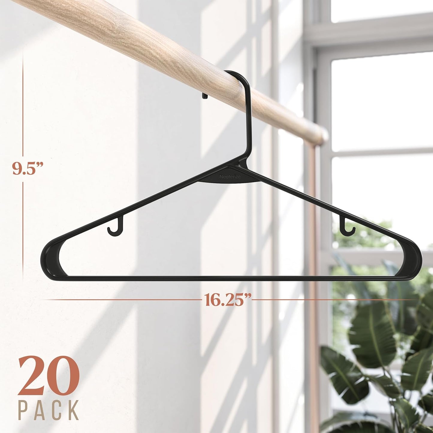 Skiennix Plastic Hangers 20 Pack - Versatile Black Clothes Hangers for Space-Saving Closet Organization