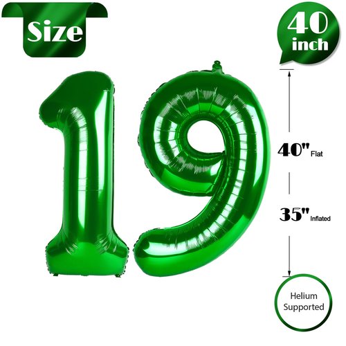 Green Number 19 Balloon 40 inch, 19 Number Balloons, 19th Green Birthday Decorations, 19 Year Old Girls Boys Party Supplies, St. Patrick's Day Games Theme Birthday Decorations