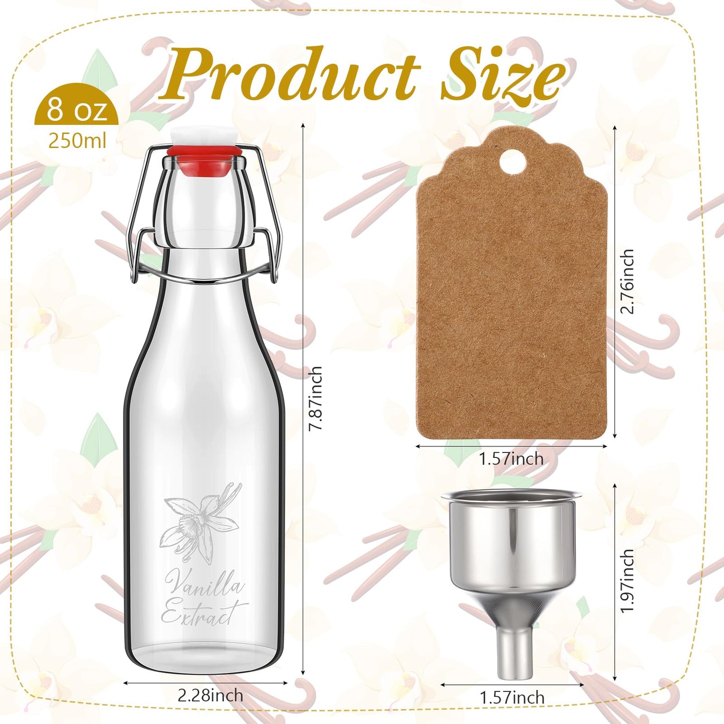 Reallnaive 12 Pack 8oz Vanilla Extract Bottles Swing Top Glass Bottles for Vanilla Extract Homemade Glass with Caps and Cotton Twines for Wedding Baby Shower Favors