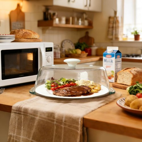 FANQIEW Glass Microwave Splatter Cover for Food Tall Microwave Cover with White Ceramic Knob 100% Food Safe 10 In Plate Splatter Guard Lid with Vent Hole BPA Free Dishwasher Safe