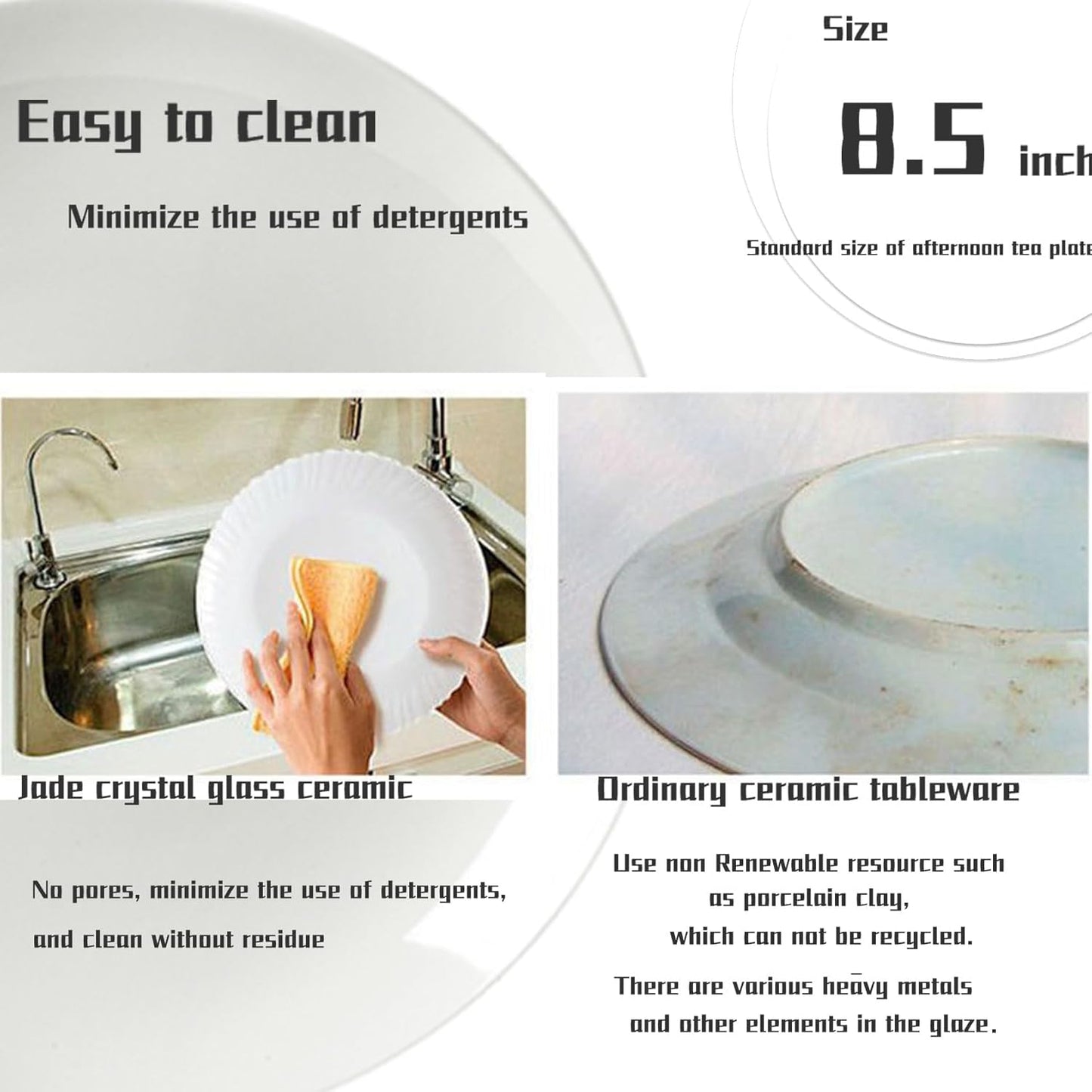 Skiennix 6-Piece White Dinner Plates Set - Lightweight, Chip Resistant, Microwave & Dishwasher Safe | 8.5" Round Design