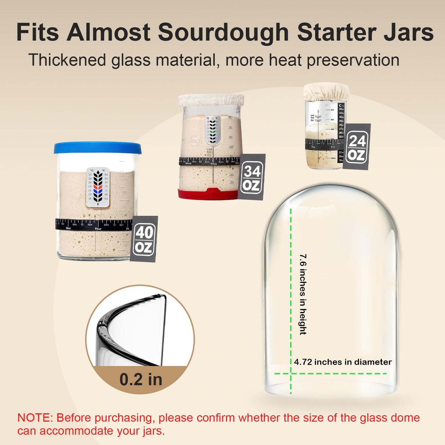 Sourdough Starter Warmer with Glass Dome, 1°F Precise Temperature Control from 70 to 100°F, 0-12H Timer Auto Warming ON/Off, Sour Dough Heating Mat and Glass Cover Set for Baking Fermentation