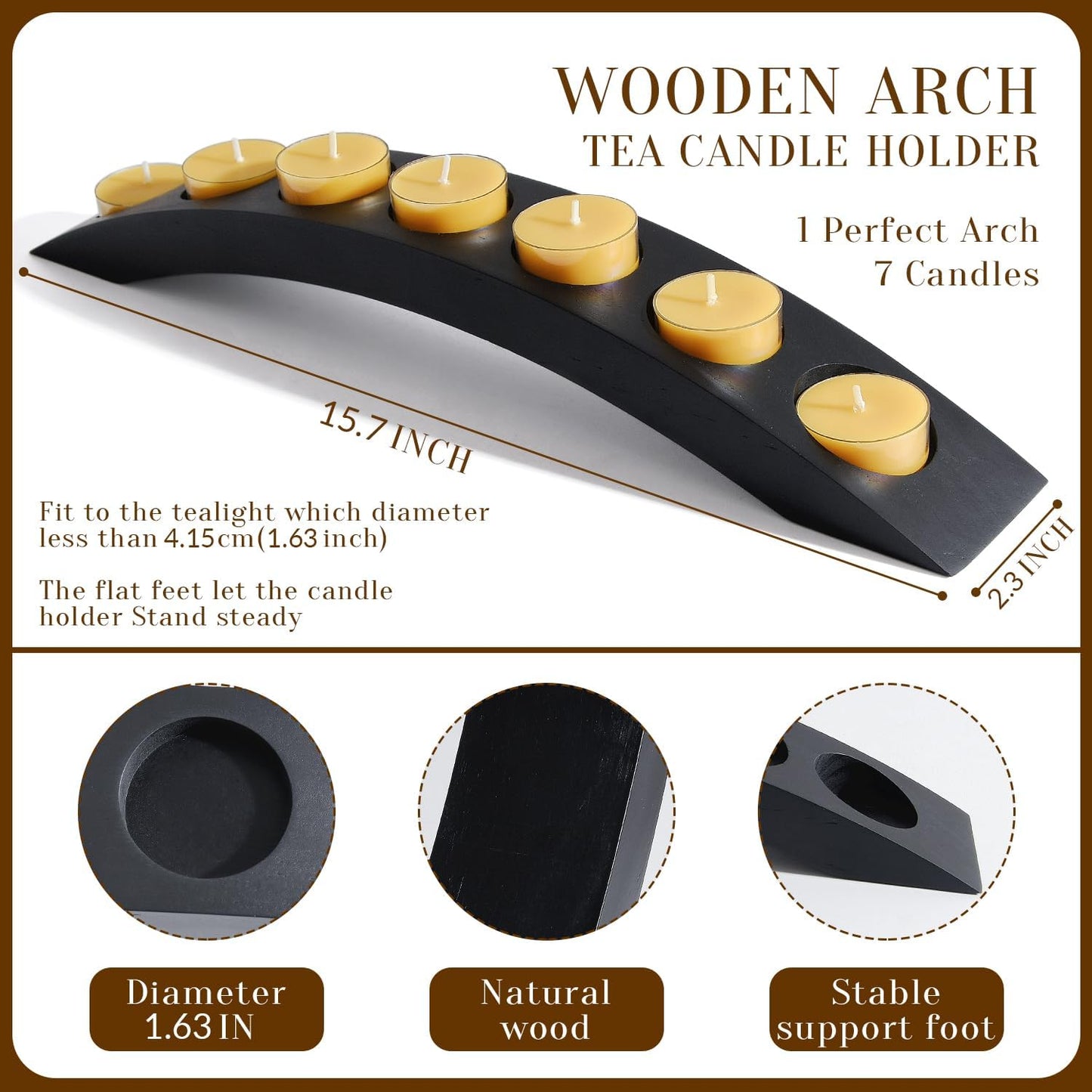 Skiennix 7-In-1 Arch Candle Holder - Black Wooden Bridge Design for Tealight Candles | 2 PCS Set