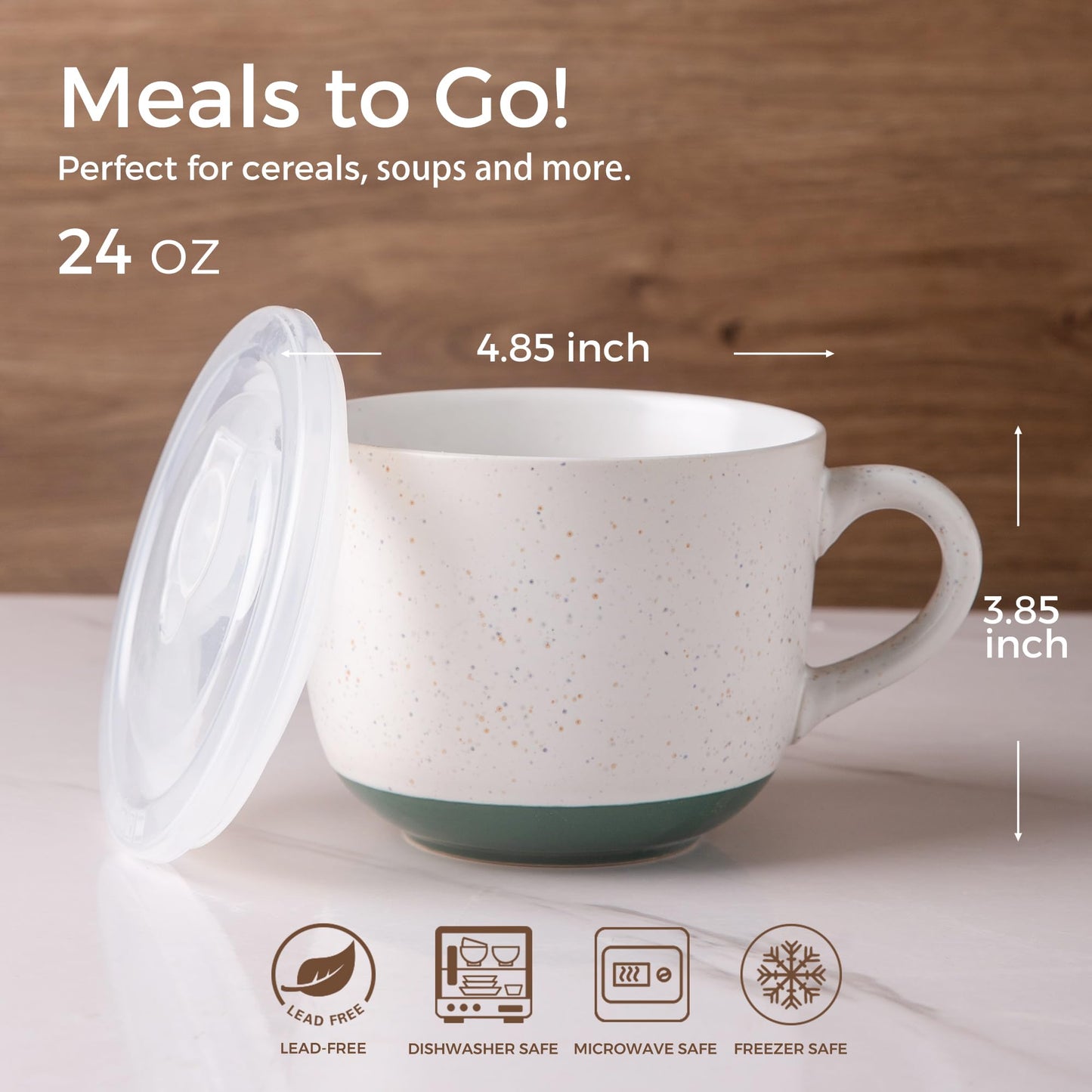 AmorArc Ceramic Soup Mugs with Lid, 32 oz Large Soup Cups with Hanlde for Coffee, Cereal, Salad, Noodles, Tea, Soup Bowls Cups, Microwave&Dishwasher Safe, Set of 2 (Purple & Green, 32oz - Set of 2)