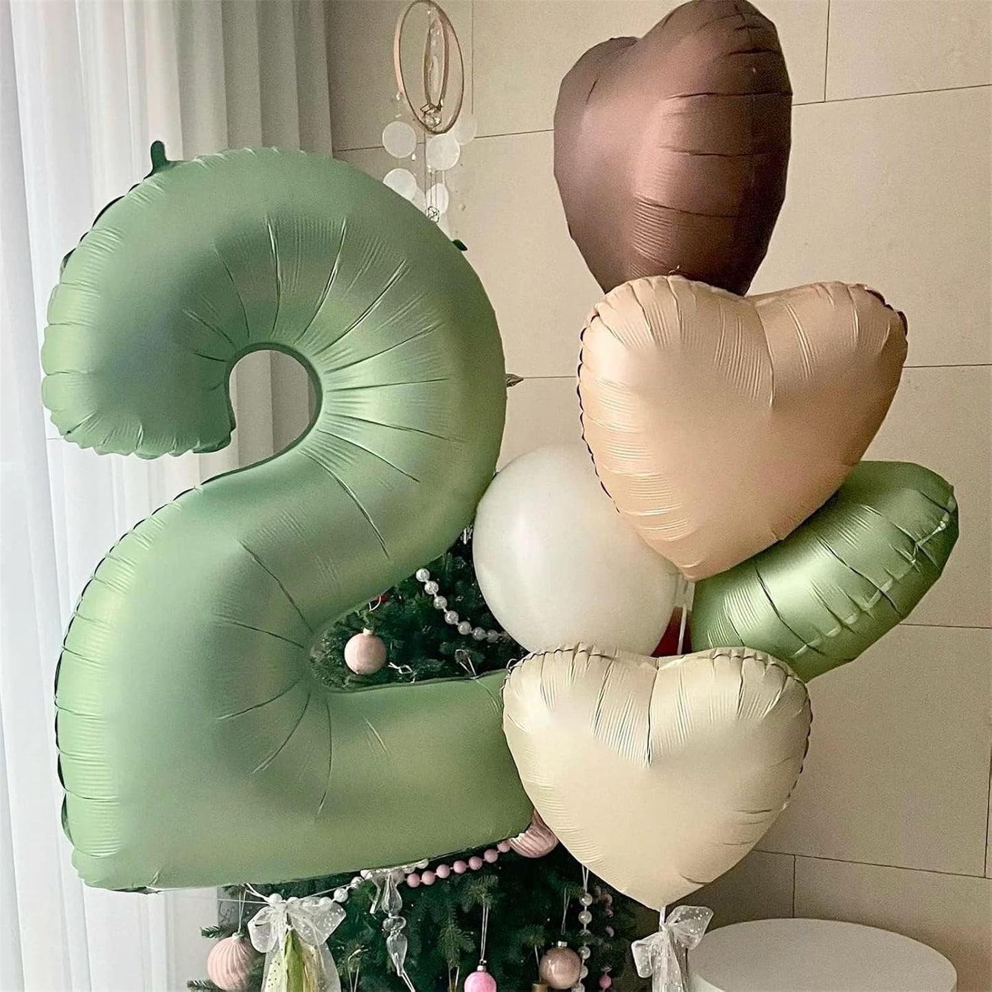 Skiennix 40" Sage Green Number 2 Balloon - Large Foil Helium Balloon for Birthday & Graduation Celebrations