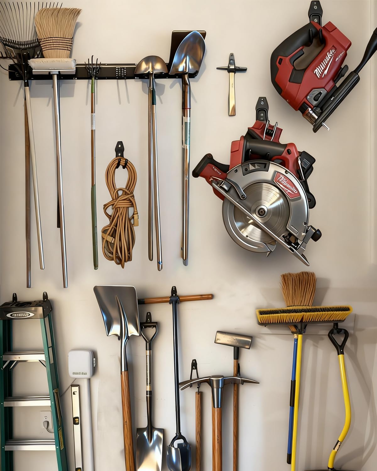 PIYILO Garden Tool Organizer - 48-Inch Heavy Duty Wall Storage Rack with 18 Garage Hooks for Yard Tools