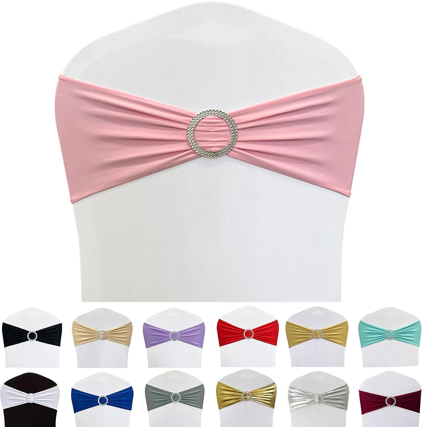 Spandex Chair Sashes by [Brand Name] - 50PCS Stretch Chair Ties with Buckle Slider for Weddings & Parties | Pink