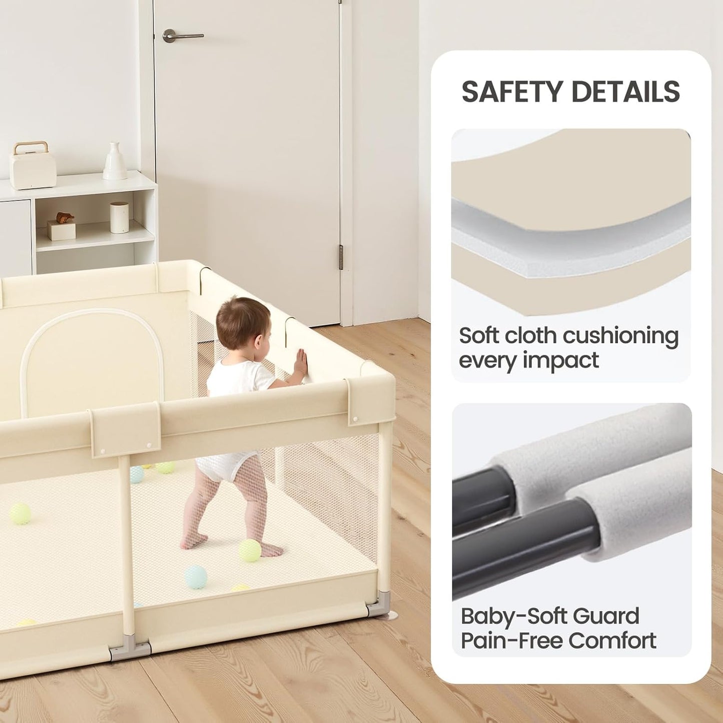 Uanlauo Baby Playpen - Safe 47x47in Indoor Playpen for Babies & Toddlers with Storage Bag & Mesh